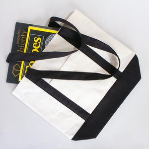 Grand sac fourre-tout noir en toile, écologique et réutilisable, 16x14x5 pouces, en coton, avec impression sérigraphiée pour la publicité alimentaire, recyclable - Product Image 1