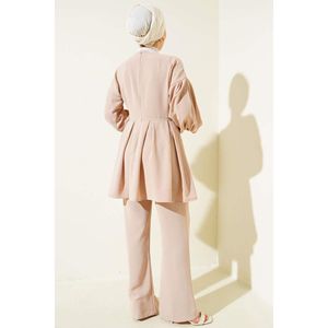 Tunique plissée 2 pièces beige avec accessoire rose - Product Image 4