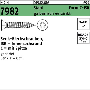 Countersunk Sheet Metal <b>Screw</b> DIN 7982 ISR/Tip 4.2x70-C-T20 Steel 500 Pcs - Product Image 1