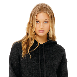 Ourlet brut femmes recadrée polaire à capuche 52% Airlume peigné anneau filé coton 48% Poly poussière chiné paillettes imprimé hiver - Product Image 4