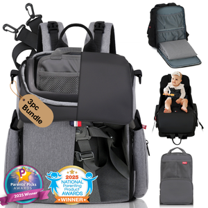 Corporate New Parent Gift Backpack | Japan Style Waterproof | Built-in Booster Seat & XL <b>Roll</b>-Out Changing <b>Mat</b> | GillyGro Pro - Product Image 1