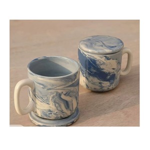 Juego de platillos de taza de té de Color azul cielo, tazas de té de la tarde de cerámica Europea Vintage, taza de café con mango blanco - Product Image 1