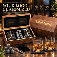 Ensemble de verres à whisky personnalisés SHUNSTONE avec sous-verres en ardoise, pierres à whisky, pinces, boîte en bois, logo d'entreprise, cadeau pour cadres