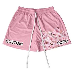High Quality Eco-Friendly Waterproof <b>Pink</b> Peach Solid <b>Men</b> <b>Shorts</b> Mesh/Polyester Double Layer Drawstring Closure Custom Quick Dry - Product Image 1