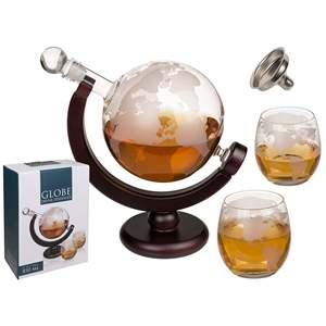 Novelty Luxury Drinks <b>Dispenser</b> Custom Logo Globed Decanter <b>Bottle</b> with 2 Glasses Strainer for Wine Whiskey & Gifts - Product Image 1