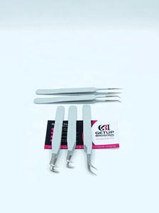 Pince à cils en acier inoxydable de haute qualité, revêtement gris, 90 degrés, volume russe, poignée diamantée incurvée à 45 degrés - Product Image 5