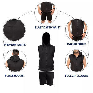 Wholesale <b>Hoodie</b> and Short Sets <b>Black</b> Color Sleeveless Full <b>Zipper</b> up Running and Jogging Wear Men's Hoodies Set - Product Image 3