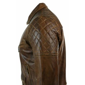 Veste Vintage en cuir véritable d'agneau pour homme, marron Antique, fermeture éclair croisée, Style rétro, veste matelassée - Product Image 2