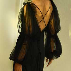 Robes de bal élégantes Bridella MM26 en maille noire légère avec manches à épaules dénudées et design confortable pour les mariages et les événements formels - Product Image 6