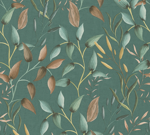 Made in Germany - Wallpaper rolls Leaf Tendril Green Petrol Orange Yellow - Non Woven Vinyl - Wallpaper Leaves - <b>10</b>,05 x 0,53 m - Product Image 3