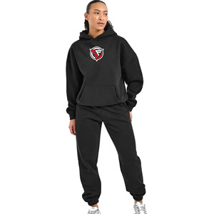 Streetwear décontracté régulier pour femmes, ensemble deux pièces avec logo personnalisé, sweat à capuche solide, pantalon, survêtement, tenue 2 pièces imperméable en polaire - Product Image 5