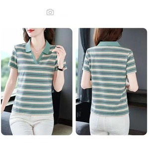 Ropa femenina Polo Turn-Down Collar Camiseta de manga corta Mujer Verano 2024 Nueva raya Casual Deportes Moda Casual Tops - Product Image 5