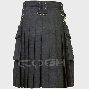 Fournisseur et fabricant de Kilts utilitaires pour hommes en denim noir de qualité supérieure sur mesure Kilts écossais longs gothiques avec poches latérales - Product Image 5