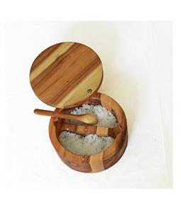 Caja de especias de madera de acacia con cuchara de madera (Caja de especias de madera de acacia de 2 compartimentos con cuchara de madera (5,9x5,9x3) - Product Image 1