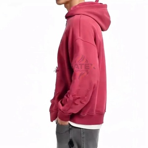 Sweat-shirts à capuche zippés en molleton délavé à l'acide personnalisés pour l'hiver, surdimensionnés, lourds, 100% coton, streetwear vintage, épaules tombantes, imprimé délavé - Product Image 2