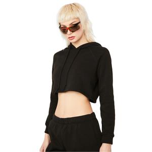 Sudadera con capucha recortada de manga larga suelta para mujer, Top corto de algodón sólido con opción de logotipo personalizado multidiseño - Product Image 2