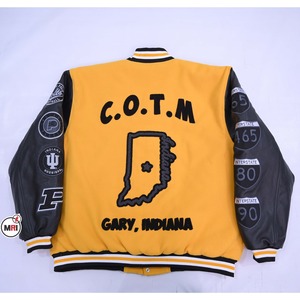 แจ็กเก็ตทีมโรงเรียนปักโลโก้ตามสั่งแขนเสื้อหนังสีดำเสื้อแจ็กเก็ตกันหนาวปักด้านหลังของผู้ชายแจ็คเก็ตเลตเทอร์แมน - Product Image 4