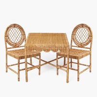 Ensemble de salle à manger d'extérieur en rotin élégant et traditionnel avec 2 chaises et coussins, écologique et durable, idéal pour le thé en compagnie de grand-mère