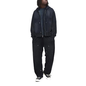 Survêtements d'hiver surdimensionnés pour hommes en polyester/coton de haute qualité, pantalons de jogging amples personnalisés, effet délavé à l'acide, délavé soleil, avec cordon de serrage et imprimés - Product Image 1