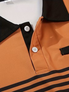Men's <b>Orange</b> Black Color Blocked Striped Short Sleeve <b>Polo</b> Shirt With Pocket Casual Style Regular Fit - Product Image 5