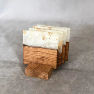 Dessous de verre en résine et en bois, tapis de table décoratifs pour tasses chaudes et froides, sous-verres en pierre faits à la main très brillants - Product Image 1