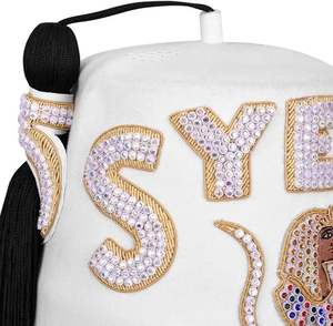 หมวกเฟซ DOI PHA สีขาวบริสุทธิ์ ปักลายทอง ประดับด้วยคริสตัล 3 แถว หมวกเฟซสำหรับพิธีกรรมเมสัน - Product Image 5