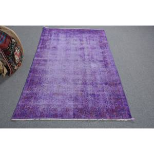 Modern Vintage Turkish Rug 3.6 X 6.6 ft Purple Large Area Classic Rectangle Patchwork Design Wool Material Latex for Hallway 4m - Product Image 1