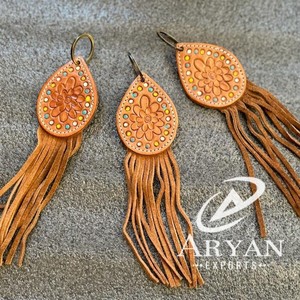 2025 Custom Tooled Cowhide Leather Turquoise <b>Tassel</b> Keyrings Personalized Hand Painted Soft Genuine Leather Keyfob for Multi Use - Product Image 1