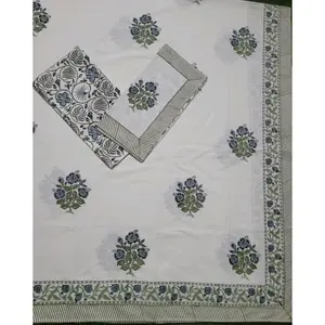 Pure Cotton Hand Block Print Flat & Fitted Bedsheet Set with 2 Pillows Queen/<b>King</b> <b>Sizes</b> Machine Washable Hotel Bedding - Product Image 1