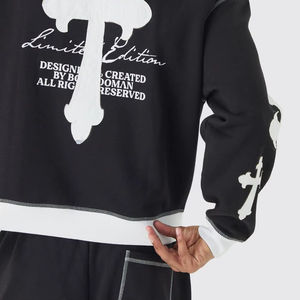 ชุดกีฬาแขนยาวปักลายบ็อกซี่สำหรับทุกเพศชุดผ้าฝ้ายแบบสวมหัวมีฮู้ดสำหรับทุกเพศชุดวอร์ม500 GSM - Product Image 2