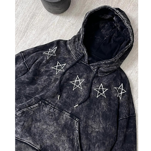 เสื้อฮู้ดผู้ชายหรูหราซักลายกรดสไตล์วินเทจปรับแต่งลายปัก100% ผ้าฝ้ายขนแกะ500 GSM สำหรับฤดูหนาว - Product Image 2