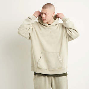 Sweat à capuche surdimensionné gris vert vintage 100% coton fermeture éclair épaules tombantes décolleté croisé imprimé poche polaire - Product Image 1