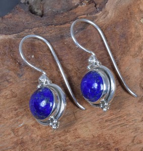 Mode féminine 925 boucles d'oreilles en argent Sterling massif Lapis Lazuli pierres précieuses balancent bijoux en argent pour les filles - Product Image 3