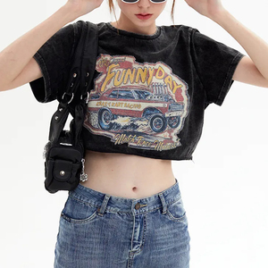 Haut court délavé vintage personnalisé 100% coton T-shirt graphique unisexe surdimensionné à col ras du cou à épaules tombantes pour femmes - Product Image 2