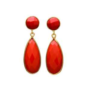 Nuevo juego de pendientes colgantes de piedras preciosas naranjas y ónix rojo - Product Image 1