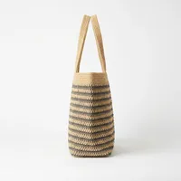 Sac fourre-tout en raphia rayé tressé style bohème grande capacité, sac à bandoulière portable avec fermeture éclair pour la plage et les voyages, pour femme
