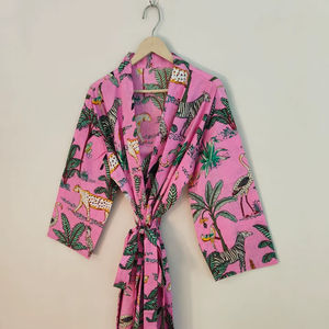 Bata Kimono de Algodón 100% con Estampado de Jungla, Cuello en V, Manga Corta, Larga, para Mujer, Suave, Informal, Regalo de Moda - Product Image 1