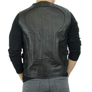 <b>Vintage</b> Style Genuine Leather Vest for Men Casual Sleeveless Winter Outerwear with Covered Button Closure and Front Pockets OEM - Product Image 3
