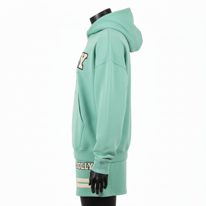 Ensemble sweat à capuche et short en molleton de coton et polyester de qualité supérieure pour femme, vert menthe, vêtements de sport, impression de logo personnalisé, broderie pour femme - Product Image 2