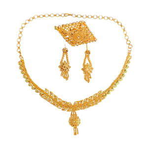 Exportateurs à prix abordable Collier Boucles d'oreilles Bague Ensemble de bijoux de luxe en plaqué or 22K à vendre - Product Image 1