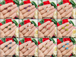 ต่างหูแบบกระดุมลายพระจันทร์สีรุ้ง8x4มม. ทรง Baguette ตัดสีทอง18K 925ง่ามสีเงินสเตอร์ลิงต่างหูแบบอินเทรนด์ - Product Image 5