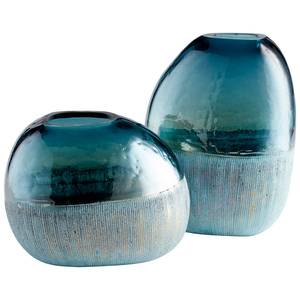 Bulbous <b>Teal</b> Flower <b>Vase</b> Hand Blown Swirl Glass with Blue Case Elegant Simplicity for Wedding Occasions - Product Image 1