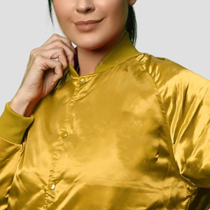 Chaquetas OEM personalizadas para mujer Letterman, parches y etiquetas de logotipos bordados con manchas reales, chaqueta universitaria recortada, chaquetas de satén para mujer - Product Image 4