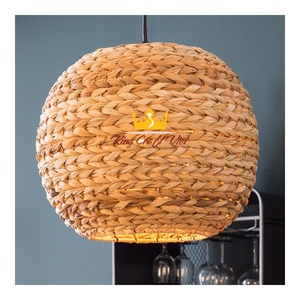 Tissé à la main rond pendentif lumière abat-jour jacinthe d'eau plafonnier cuisine île maison accessoires en rotin bambou métal - Product Image 1