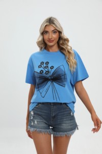 Wholesale Women Ladies 200 Cotton T <b>Shirt</b> Modern Fashionable Design High Quality Luxury Flocking Tshirt for Women's T-<b>Shirt</b> - Product Image 6