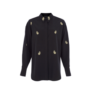 Bán Buôn Phụ Nữ Của Màu Đen Hai-Mảnh Thiết Lập Thêu Áo Sơ Mi Và Quần Chân Rộng Trang Phục Thời Trang Giản Dị Phù Hợp Với Phù Hợp Với OEM ODM - Product Image 1