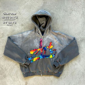 เสื้อฮู้ดผ้าฟลีซสำหรับผู้ชายเสื้อซักแบบสวมทับได้สำหรับฤดูหนาวประดับพลอยเทียมผ้าฝ้าย100% ทรงโอเวอร์ไซส์ไซส์วินเทจ - Product Image 1