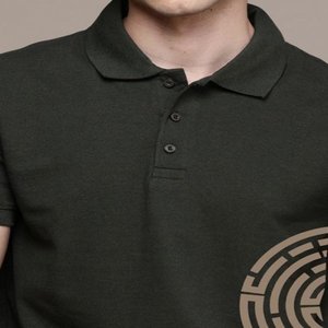 High Quality Olive green Polo T <b>shirt</b> for men <b>Geometric</b> printed Regular length Polo collar men's t <b>shirt</b> Made India - Product Image 3