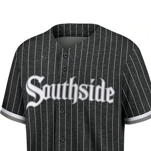 Camisetas de Softbol Sublimadas con Nombre de Equipo Cosido a Medida, 100% Poliéster, Secado Rápido, Estilo Rayas, con Botones - Product Image 2