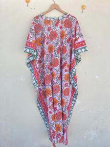 Robe kaftan en coton motif floral indien vêtements de nuit longs pour les mamans style décontracté couverture de bikini de plage pour l'hiver et l'été - Product Image 5